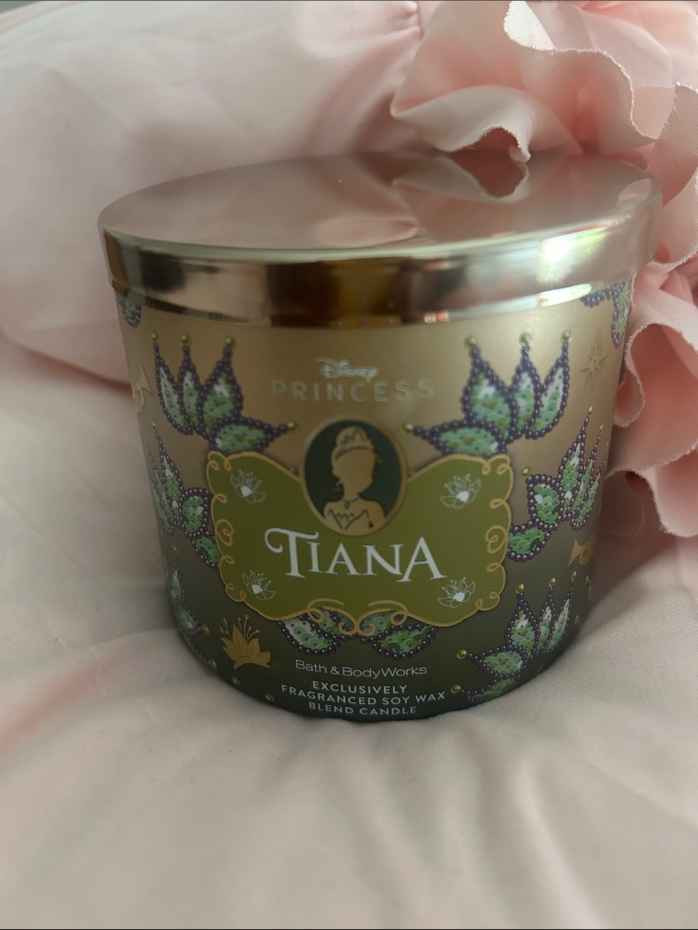 Bath & Body Works Metallic Green and Gold Tiana Scented Jar Candle (sold out)
